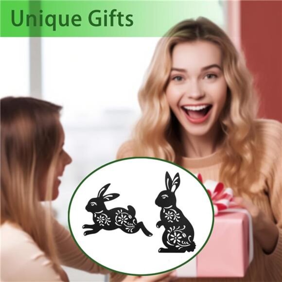 Outdoor Bunny Garden Decor,Set of 2 Metal Rabbit Yard Stakes,Easter Silhouette - Picture 5 of 7